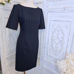 Paule Ka Paris Navy Blue Stripes Short Sleeve Classic Sheath Dress